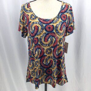 NWT LuLaRoe Classic T Top Womens Size Medium Geometric Red Blue Short Sleeve